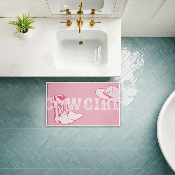 Stupell Industries Corinne Rose Designs | Pink Feminine Dancing Cowgirl Plush Bath Mat