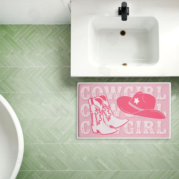 Stupell Industries Corinne Rose Designs | Pink Pastel Cowgirl Plush Bath Mat