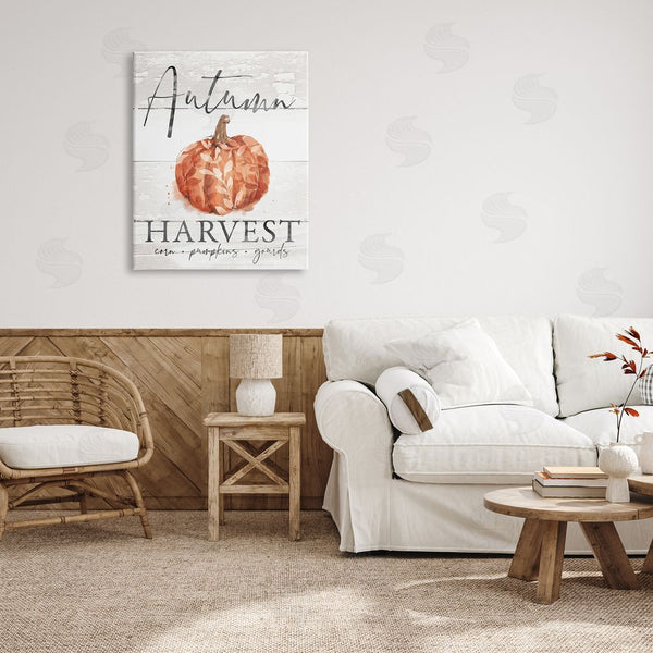 Stupell Industries Courtney Morgenstern | Autumn Harvest Seasonal Rustic Patterned Pumpkin Sign Wall Art