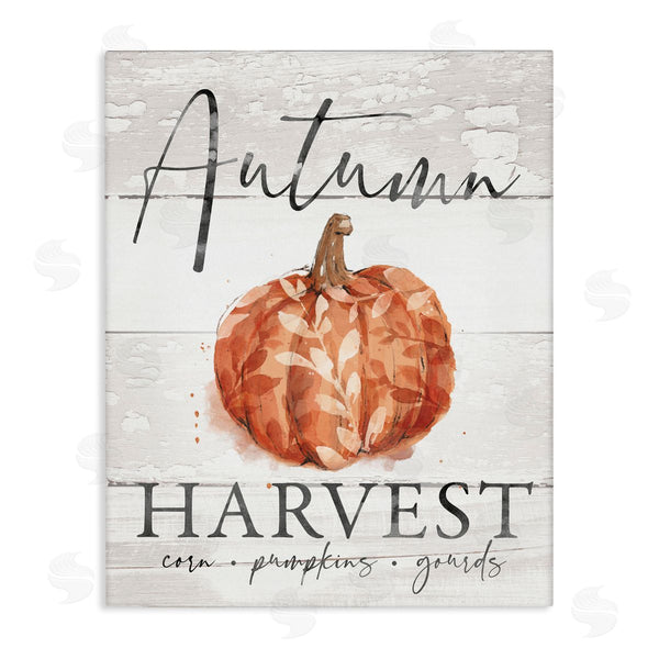 stupell industries Courtney Morgenstern | Autumn Harvest Seasonal Rustic Patterned Pumpkin Sign Wall Art