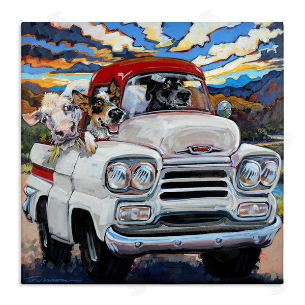 stupell industries CR Townsend | Cattle Dogs Driving Rustic Truck Southwestern Farm Cow Wall Art