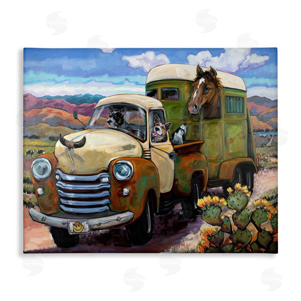 stupell industries CR Townsend | Dogs Driving Vintage Rustic Truck with Horse Trolley Wall Art