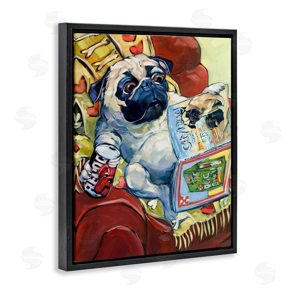 Stupell Industries CR Townsend | Funny Pet Pug Reading Magazine City Dog Centerfold Wall Art