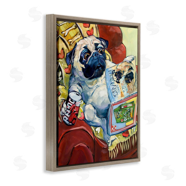 Stupell Industries CR Townsend | Funny Pet Pug Reading Magazine City Dog Centerfold Wall Art