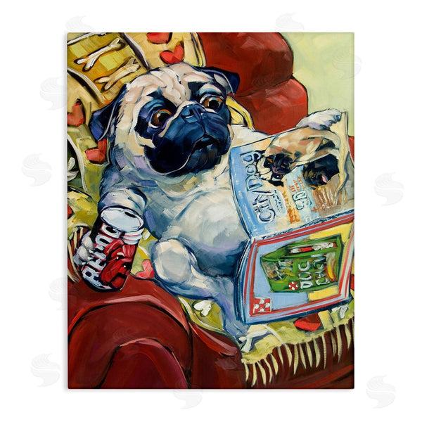 stupell industries CR Townsend | Funny Pet Pug Reading Magazine City Dog Centerfold Wall Art