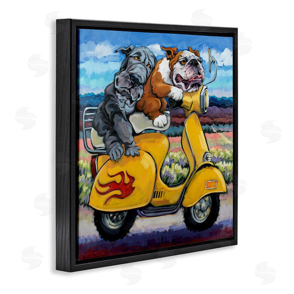 Stupell Industries CR Townsend | Scooter Dogs Yellow Moped Southwestern Landscape Mountain Bulldogs Wall Art