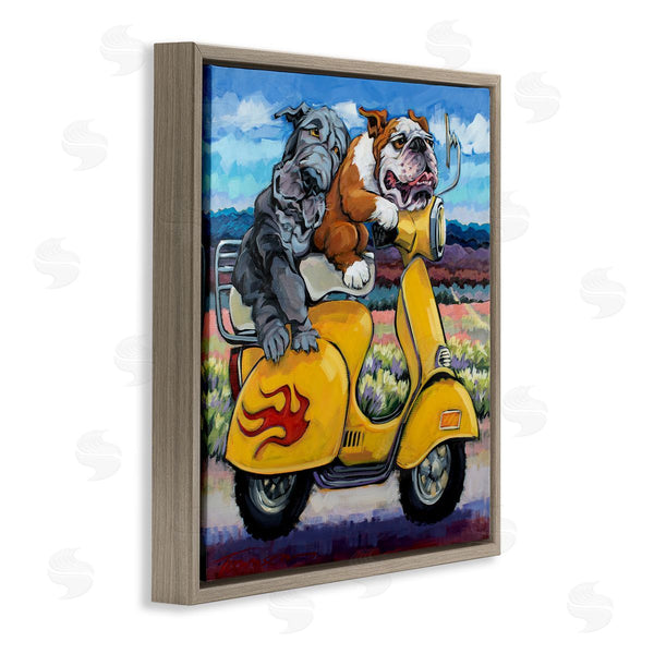 Stupell Industries CR Townsend | Scooter Dogs Yellow Moped Southwestern Landscape Mountain Bulldogs Wall Art