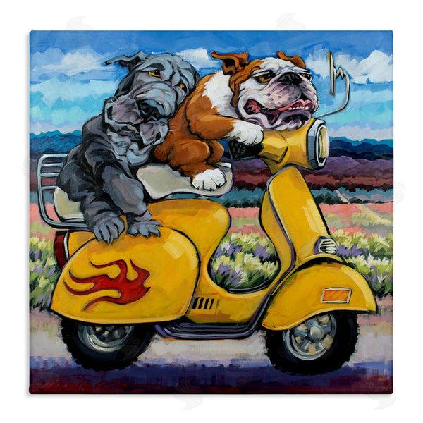 stupell industries CR Townsend | Scooter Dogs Yellow Moped Southwestern Landscape Mountain Bulldogs Wall Art