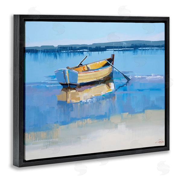 Stupell Industries Craig Trewin Penny | Row Boat On Blue Coastal Shore Beach Landscape