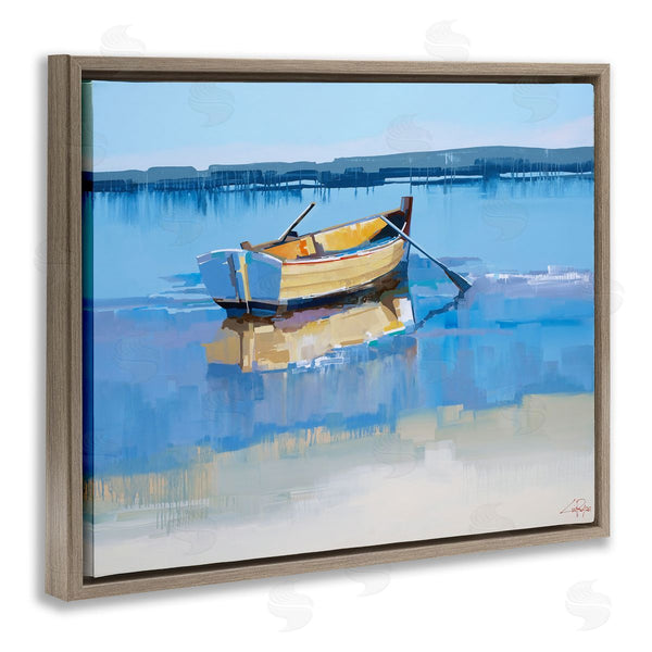 Stupell Industries Craig Trewin Penny | Row Boat On Blue Coastal Shore Beach Landscape