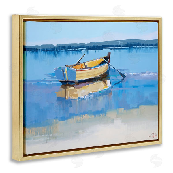 Stupell Industries Craig Trewin Penny | Row Boat On Blue Coastal Shore Beach Landscape