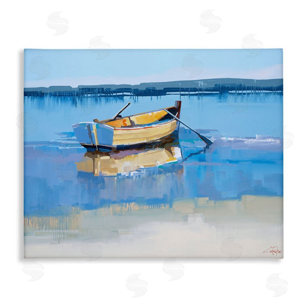 stupell industries Craig Trewin Penny | Row Boat on Blue Coastal Shore Beach Landscape
