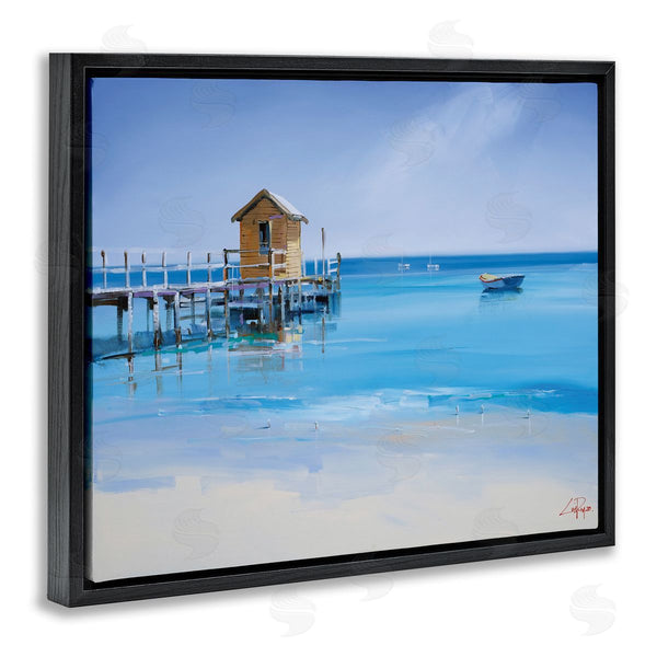 Stupell Industries Craig Trewin Penny | Yellow Shack On Beach Wharf Sandy Coast