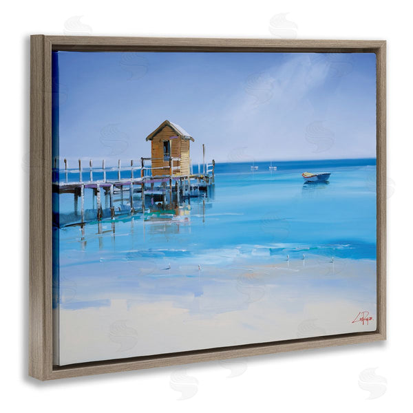 Stupell Industries Craig Trewin Penny | Yellow Shack On Beach Wharf Sandy Coast