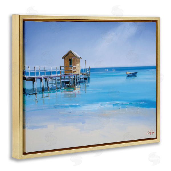 Stupell Industries Craig Trewin Penny | Yellow Shack On Beach Wharf Sandy Coast