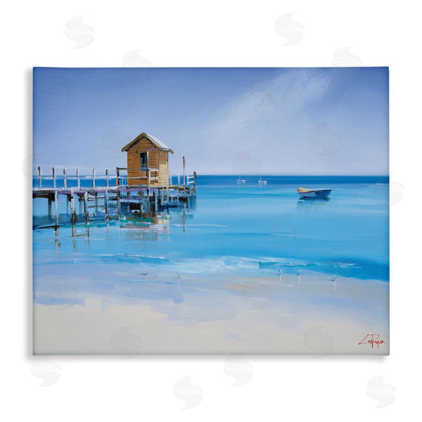 stupell industries Craig Trewin Penny | Yellow Shack on Beach Wharf Sandy Coast