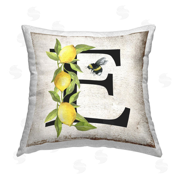 Stupell Industries Creatif Belle | Lemon & Bee E Letter Printed Throw Pillow