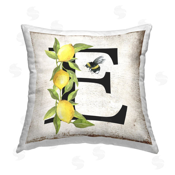 stupell industries Creatif Belle | Lemon & Bee E Letter Printed Throw Pillow