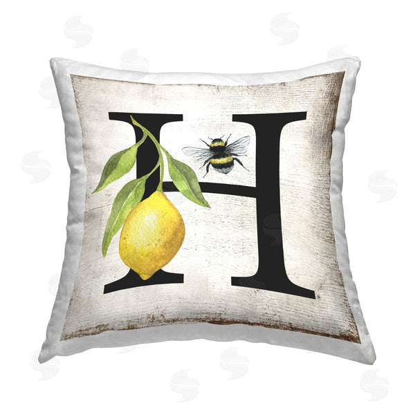 stupell industries Creatif Belle | Lemon & Bee H Letter Printed Throw Pillow