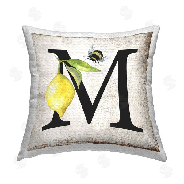 Stupell Industries Creatif Belle | Lemon & Bee M Letter Printed Throw Pillow