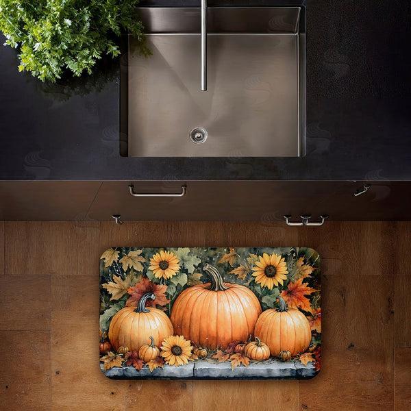 Stupell Industries Creative Studio | Autumn Pumpkins On Ledge Anti-Fatigue Mat