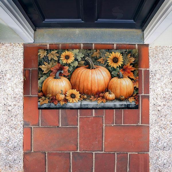 Stupell Industries Creative Studio | Autumn Pumpkins On Ledge Non-Woven Door Mat