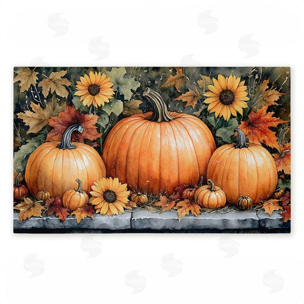 stupell industries Creative Studio | Autumn Pumpkins on Ledge Non-Woven Door Mat