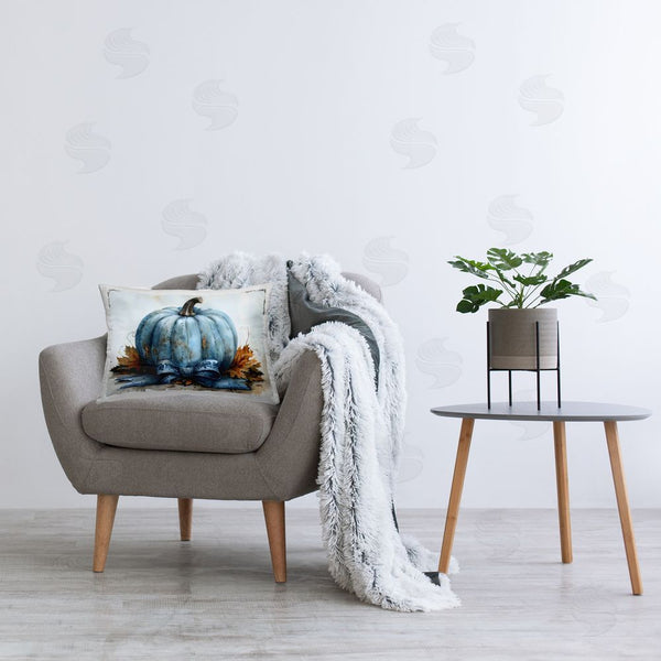 Stupell Industries Creative Studio | Blue Pumpkin With Bow Printed Throw Pillow