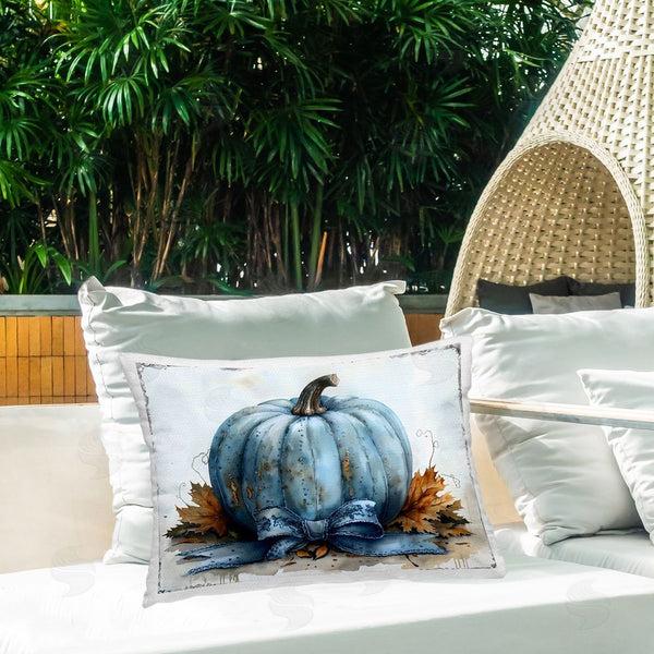 Stupell Industries Creative Studio | Blue Pumpkin With Bow Printed Throw Pillow