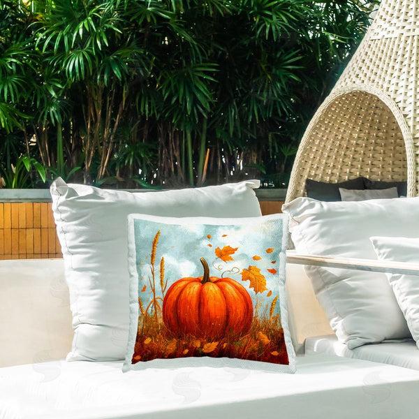 Stupell Industries Creative Studio | Bright Pumpkin & Falling Leaves Printed Throw Pillow