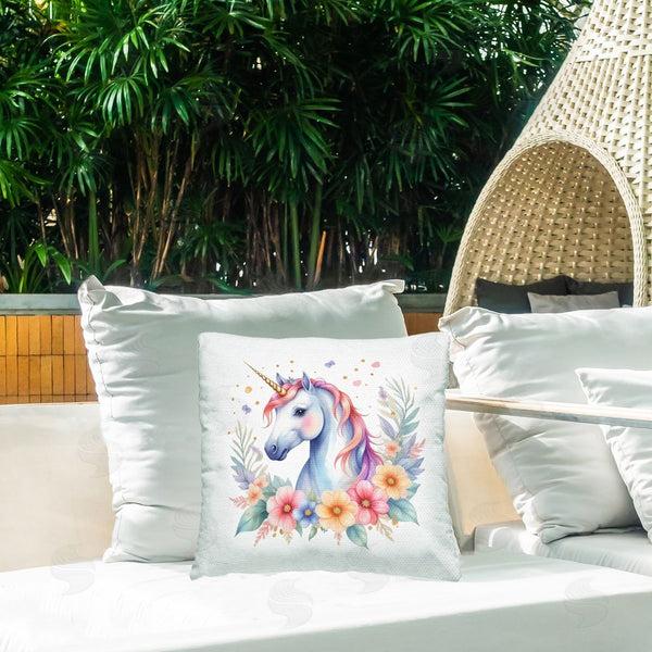 Stupell Industries Creative Studio | Colorful Unicorn With Flowers Printed Throw Pillow