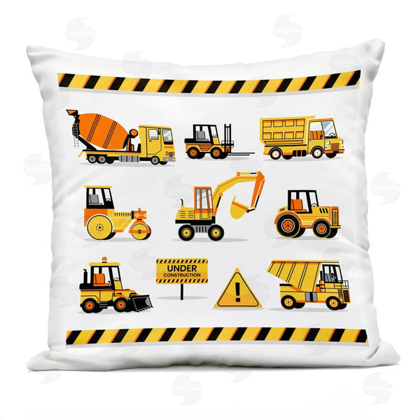 Stupell Industries Creative Studio | Construction Vehicles With Warning Throw Pillow