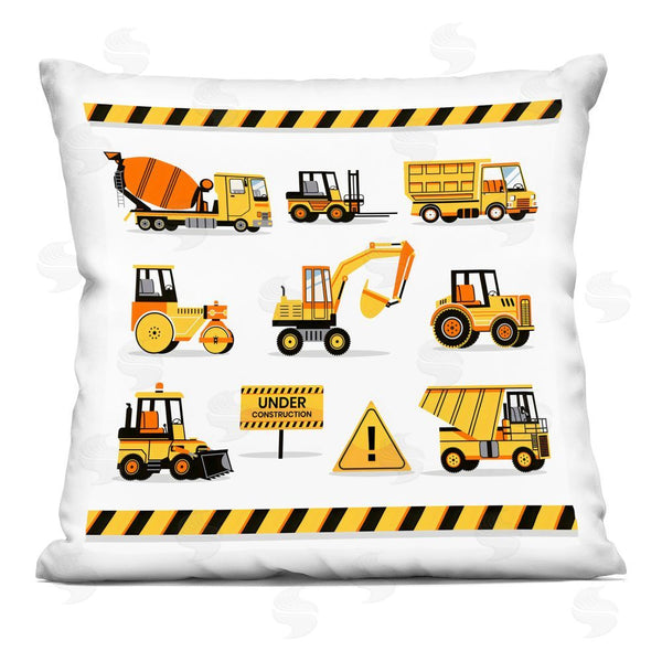 stupell industries Creative Studio | Construction Vehicles with Warning Throw Pillow