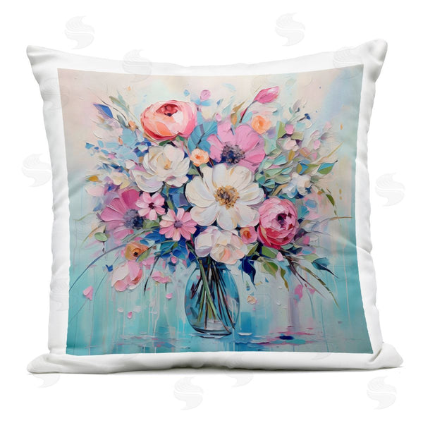 Stupell Industries Creative Studio | Faux Textured Bouquet On Blue Printed Throw Pillow