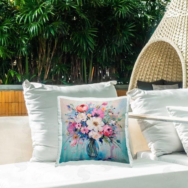 Stupell Industries Creative Studio | Faux Textured Bouquet On Blue Printed Throw Pillow