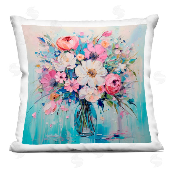 stupell industries Creative Studio | Faux Textured Bouquet on Blue Printed Throw Pillow