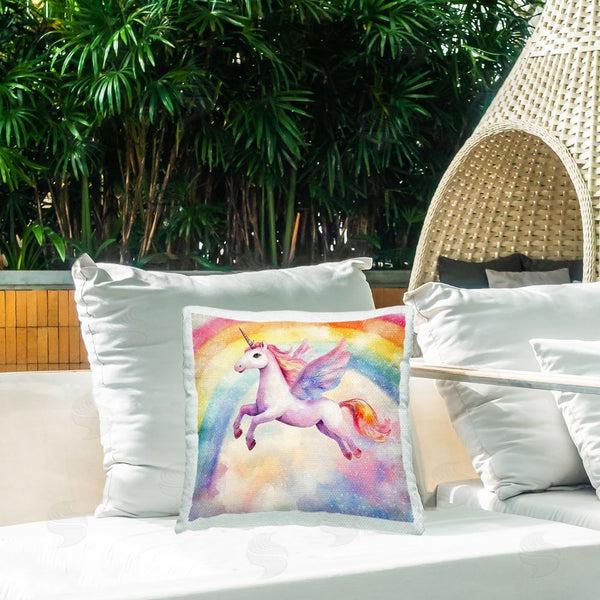Stupell Industries Creative Studio | Flying Unicorn In Rainbow Sky Throw Pillow