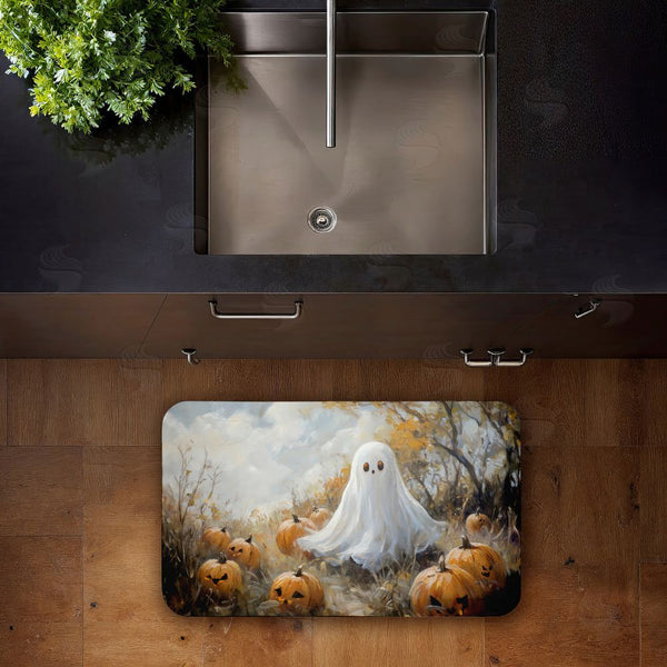 Stupell Industries Creative Studio | Ghost In Field Of Pumpkins Anti-Fatigue Mat