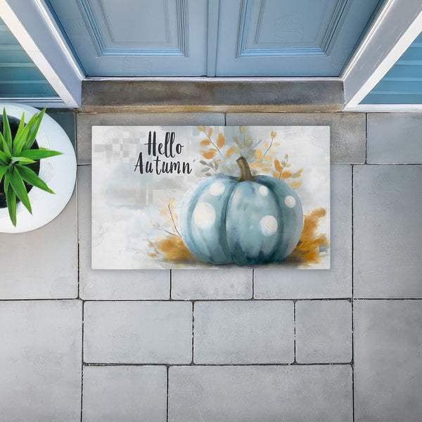 Stupell Industries Creative Studio | Hello Autumn Blue Pumpkin Non-Woven Door Mat