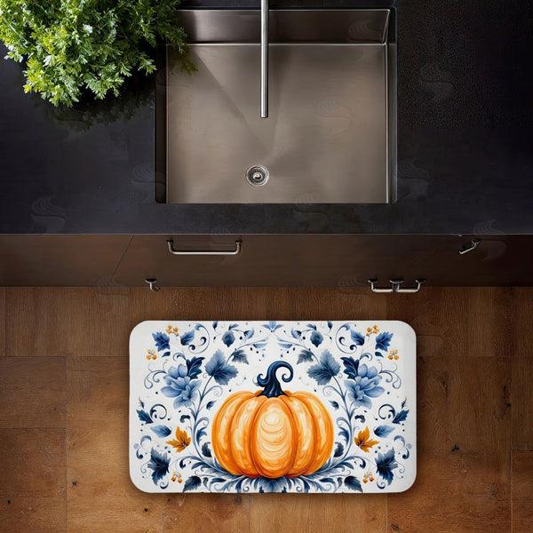 Stupell Industries Creative Studio | Pumpkin With Symmetrical Florals Anti-Fatigue Mat