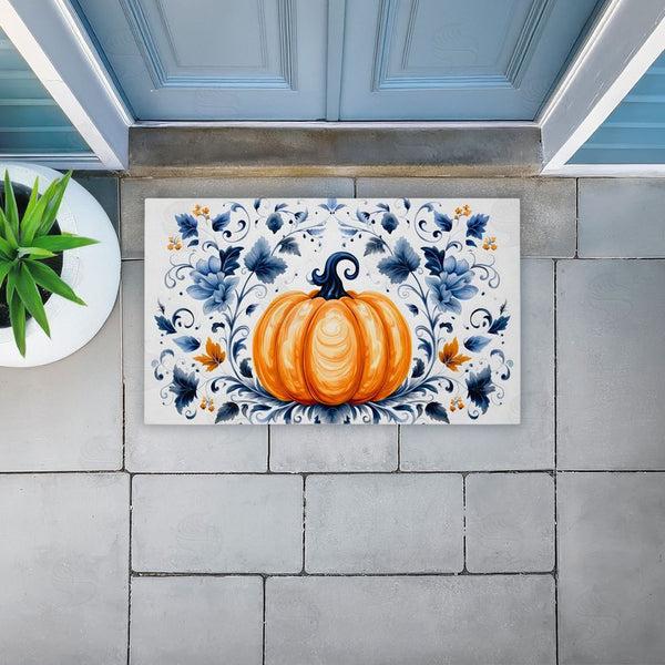 Stupell Industries Creative Studio | Pumpkin With Symmetrical Florals Non-Woven Door Mat