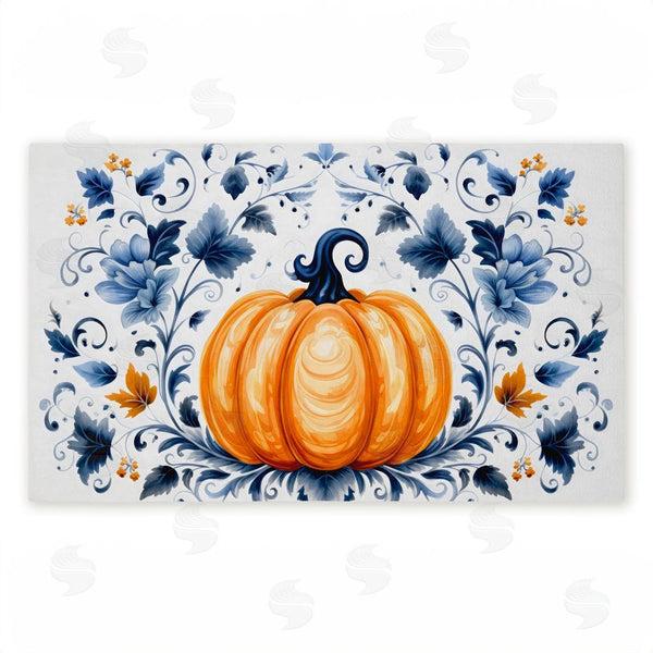 stupell industries Creative Studio | Pumpkin with Symmetrical Florals Non-Woven Door Mat