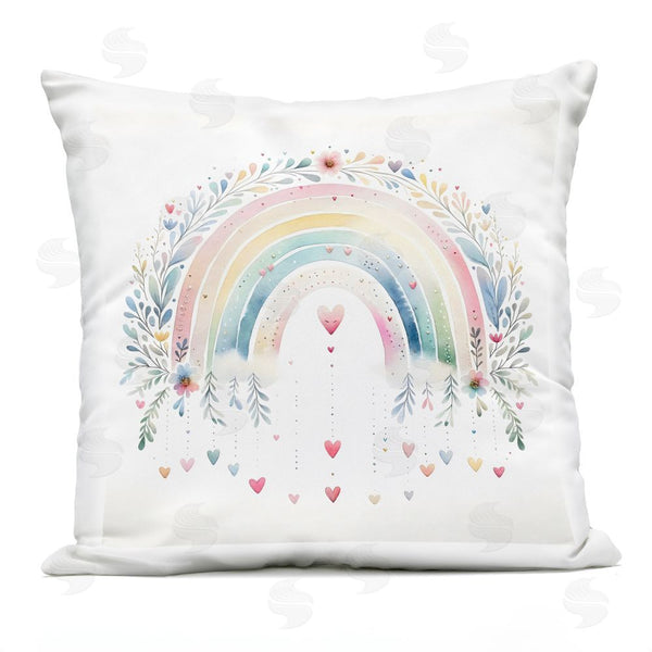 Stupell Industries Creative Studio | Rainbow With Hanging Hearts Throw Pillow