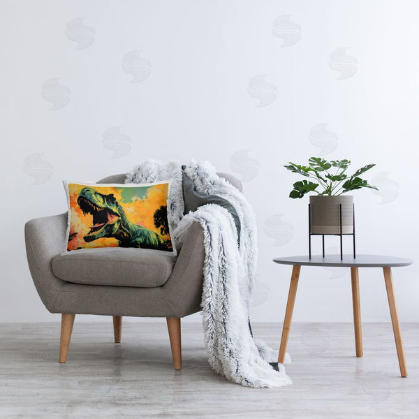 Stupell Industries Creative Studio | Roaring Dinosaur At Sunset Printed Throw Pillow