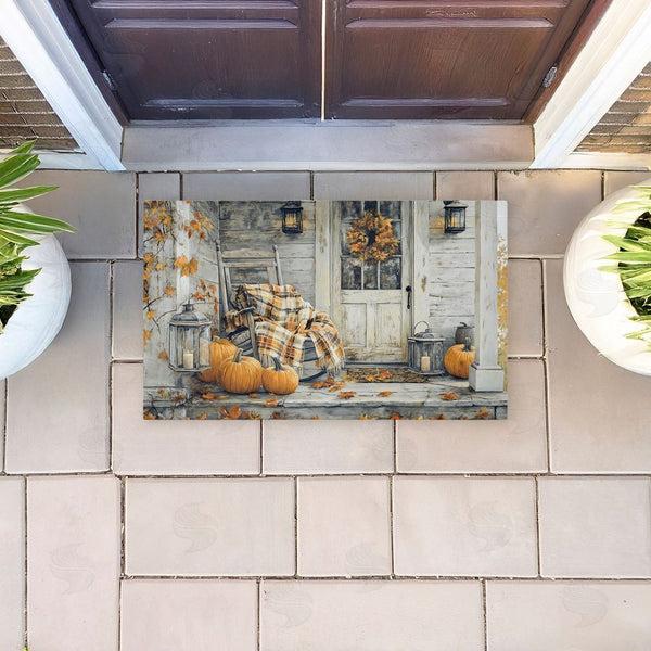 Stupell Industries Creative Studio | Rustic Fall Porch Rocking Chair Non-Woven Door Mat
