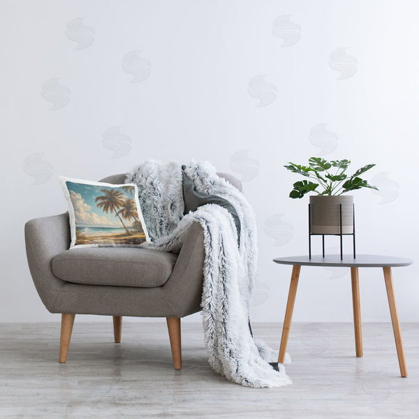 Stupell Industries Creative Studio | Summer Beach Palms & Clouds Printed Throw Pillow