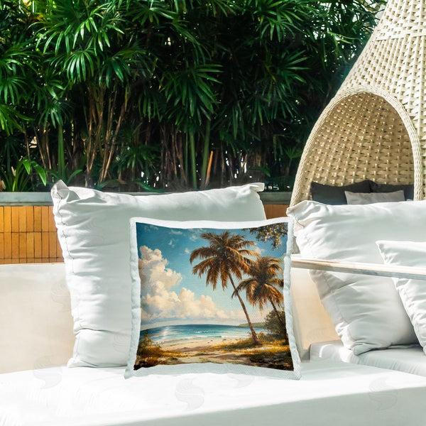 Stupell Industries Creative Studio | Summer Beach Palms & Clouds Printed Throw Pillow