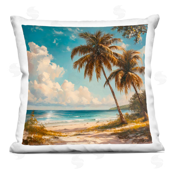 stupell industries Creative Studio | Summer Beach Palms & Clouds Printed Throw Pillow