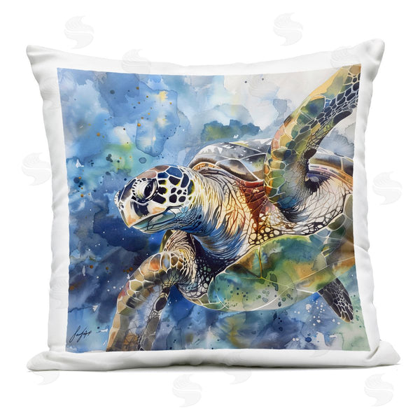 Stupell Industries Creative Studio | Watercolor Splatter Sea Turtle Printed Throw Pillow