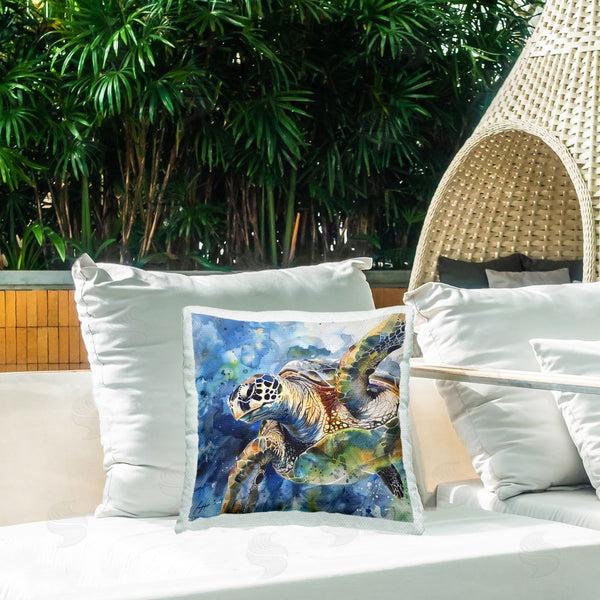 Stupell Industries Creative Studio | Watercolor Splatter Sea Turtle Printed Throw Pillow